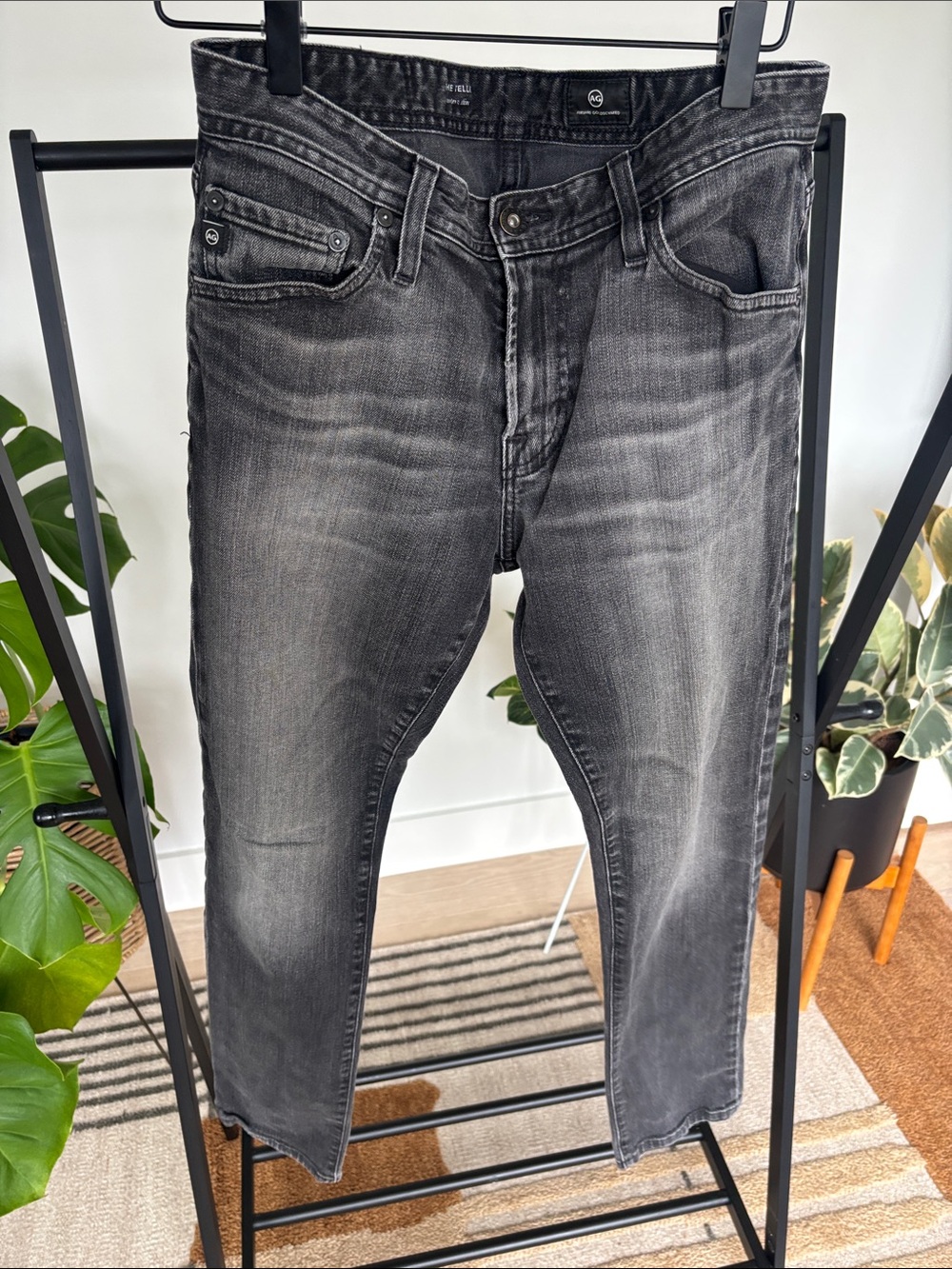 AG Adriano Goldschmied Slim Straight Washed Black Jeans